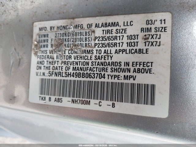 2011 HONDA ODYSSEY 5FNRL5H49BB063704 Photo 8