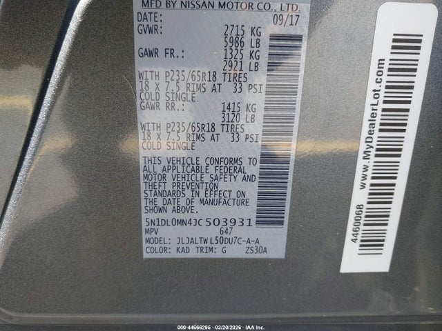 Auction sale of the 2018 Infiniti Qx60, vin: 5N1DL0MN4JC503931, lot number: 44666295