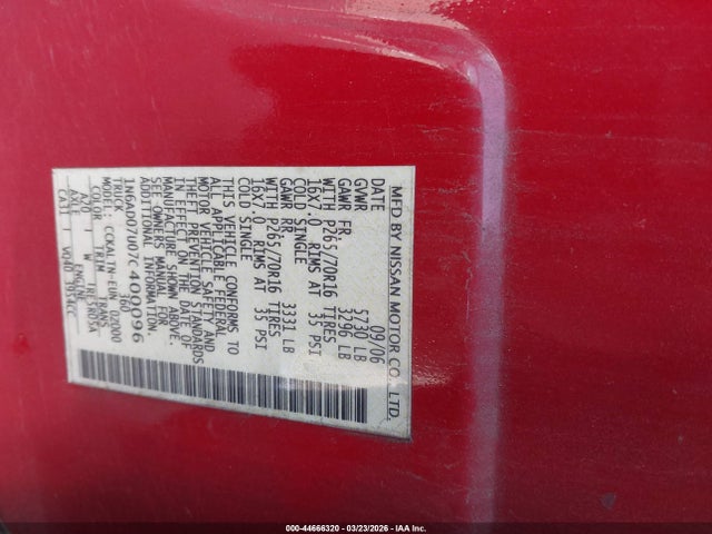 44666320 :رقم المزاد ، 1N6AD07U07C400096 vin ، 2007 Nissan Frontier Se مزاد بيع