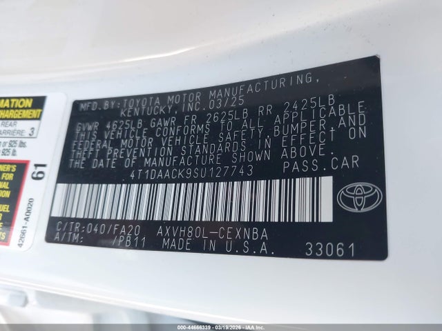 Продаж на аукціоні авто 2025 Toyota Camry Le, vin: 4T1DAACK9SU127743, номер лоту: 44666339