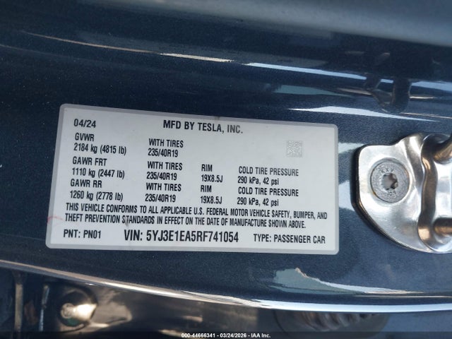 Aukcja sprzedaży 2024 Tesla Model 3 Long Range Dual Motor All-wheel Drive/rear-wheel Drive, vin: 5YJ3E1EA5RF741054, numer aukcji: 44666341
