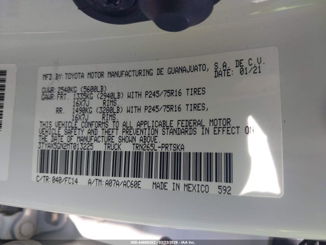 3TYAX5GN2MT013225 Toyota Tacoma Sr5