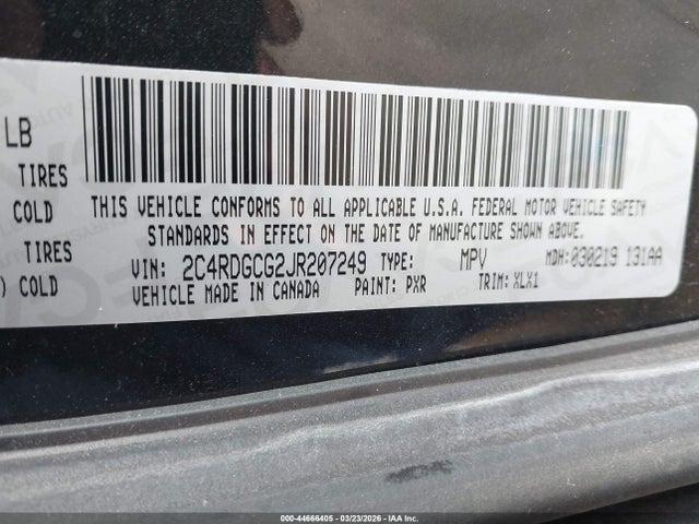 Продаж на аукціоні авто 2018 Dodge Grand Caravan Sxt, vin: 2C4RDGCG2JR207249, номер лоту: 44666405