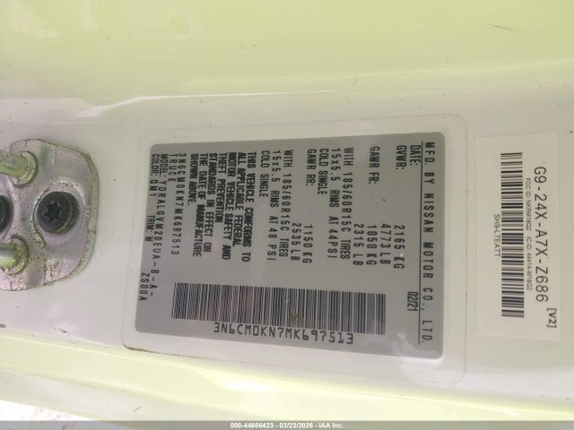 Продажа на аукционе авто 2021 Nissan Nv200  Cargo Sv Xtronic Cvt, vin: 3N6CM0KN7MK697513, номер лота: 44666423
