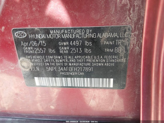 Продаж на аукціоні авто 2015 Hyundai Sonata Sport, vin: 5NPE34AF0FH217891, номер лоту: 44666426