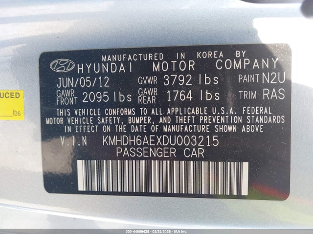 44666429 :رقم المزاد ، KMHDH6AEXDU003215 vin ، 2013 Hyundai Elantra Se مزاد بيع