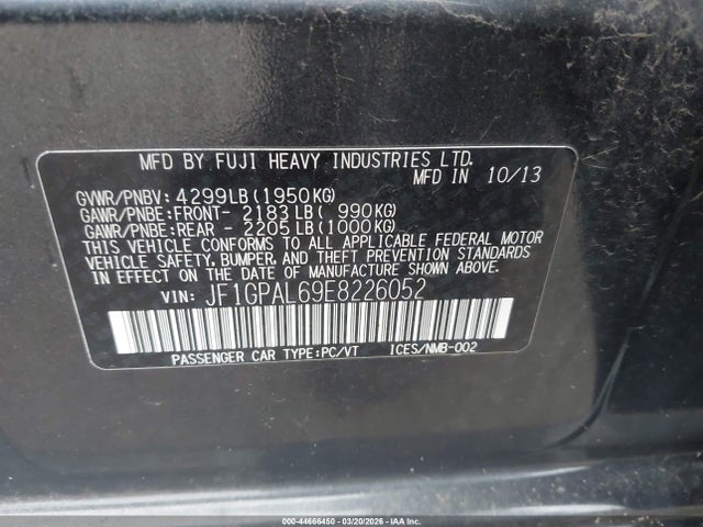 2014 Subaru Impreza 2.0i Sport Premium მანქანა იყიდება აუქციონზე, vin: JF1GPAL69E8226052, აუქციონის ნომერი: 44666450