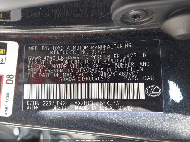 44666456 :رقم المزاد ، 58ADA1C17RU040272 vin ، 2024 Lexus Es 300h مزاد بيع