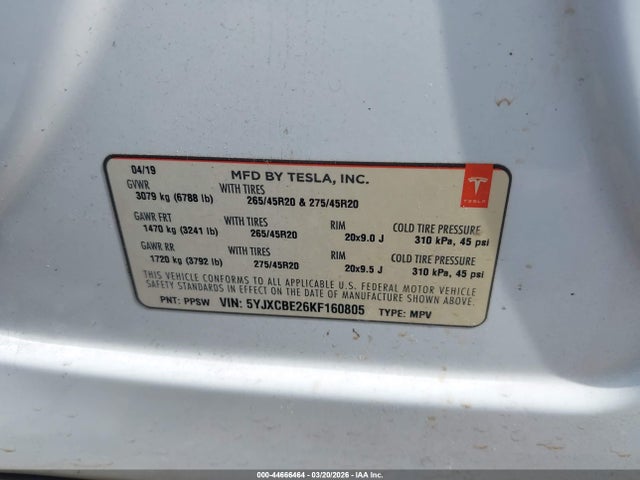 5YJXCBE26KF160805 Tesla Model X 100d/75d/long Range