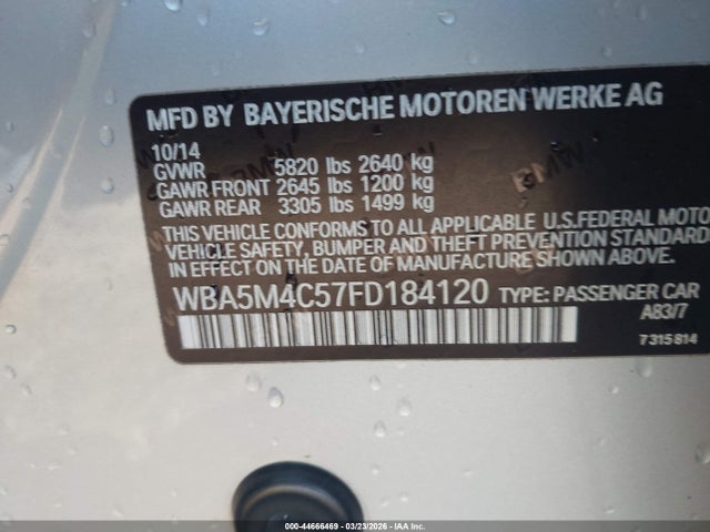 2015 Bmw 535i Gran Turismo Xdrive მანქანა იყიდება აუქციონზე, vin: WBA5M4C57FD184120, აუქციონის ნომერი: 44666469