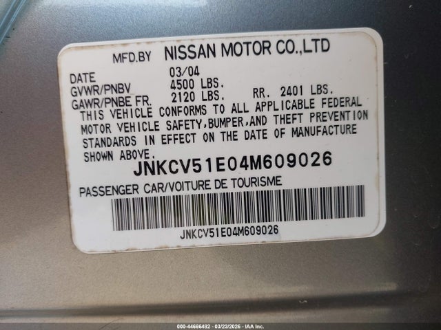 Aukcja sprzedaży 2004 Infiniti G35, vin: JNKCV51E04M609026, numer aukcji: 44666482