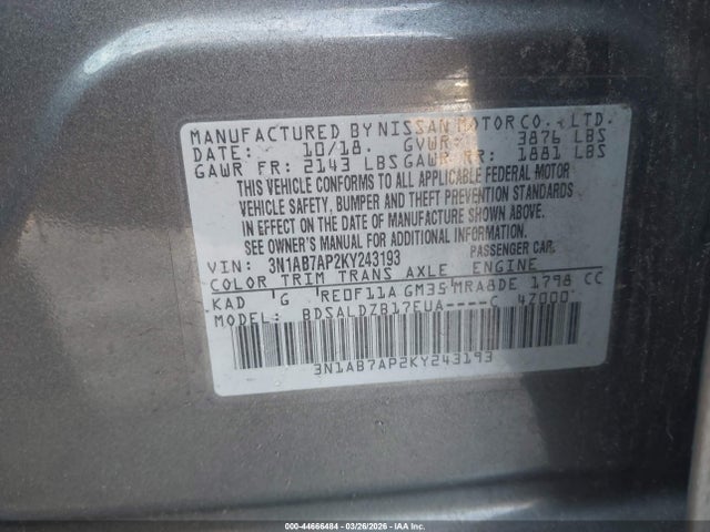 3N1AB7AP2KY243193 Nissan SENTRA SV