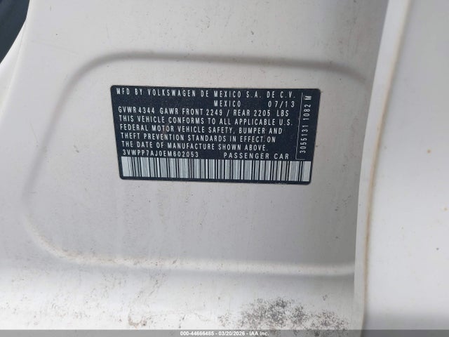 Продажа на аукционе авто 2014 Volkswagen Jetta Sportwagen 2.5l S, vin: 3VWPP7AJ0EM602053, номер лота: 44666485