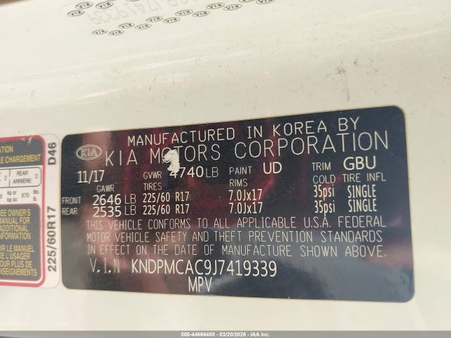 Aukcja sprzedaży 2018 Kia Sportage Lx, vin: KNDPMCAC9J7419339, numer aukcji: 44666488