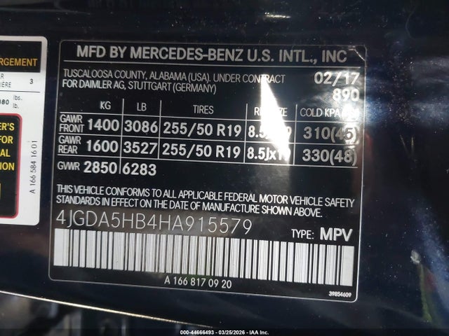 Aukcja sprzedaży 2017 Mercedes-benz Gle 350 4matic, vin: 4JGDA5HB4HA915579, numer aukcji: 44666493