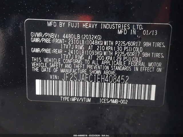 44666516 :رقم المزاد ، JF2SJAEC1EH408452 vin ، 2014 Subaru Forester 2.5i Premium مزاد بيع