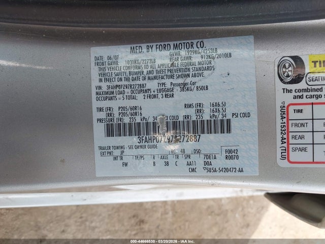 2007 FORD FUSION 3FAHP07Z97R272887 Photo 8