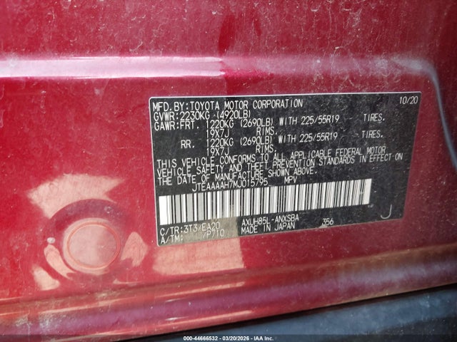 Продажа на аукционе авто 2021 Toyota Venza Limited, vin: JTEAAAAH7MJ015795, номер лота: 44666532