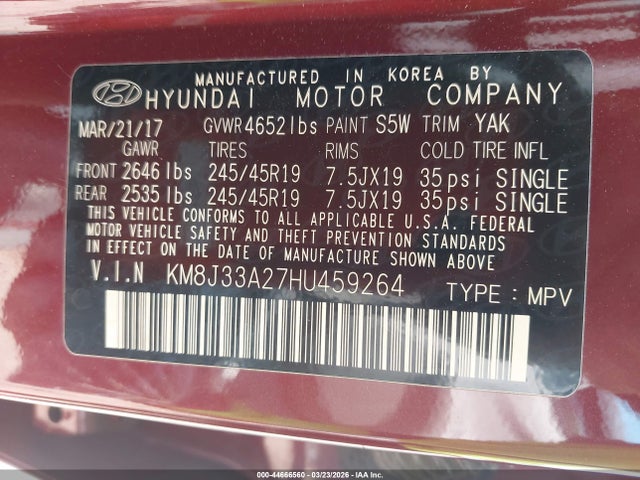 2017 HYUNDAI TUCSON KM8J33A27HU459264 Photo 8