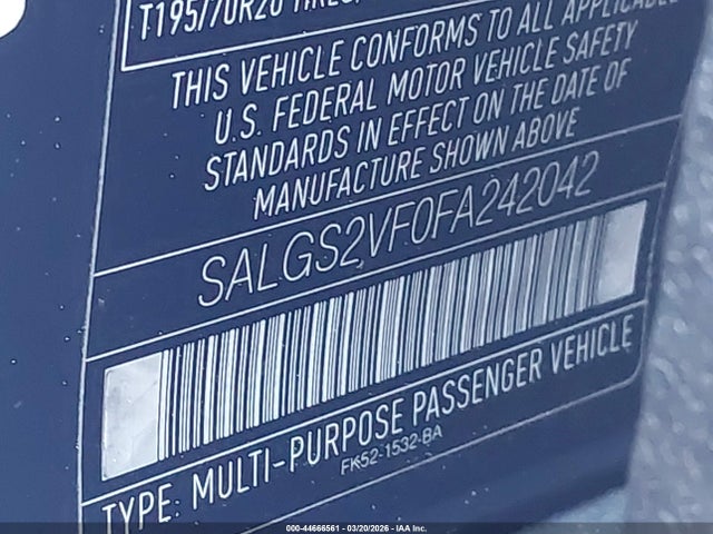 2015 Land Rover Range Rover 3.0l V6 Supercharged Hse მანქანა იყიდება აუქციონზე, vin: SALGS2VF0FA242042, აუქციონის ნომერი: 44666561