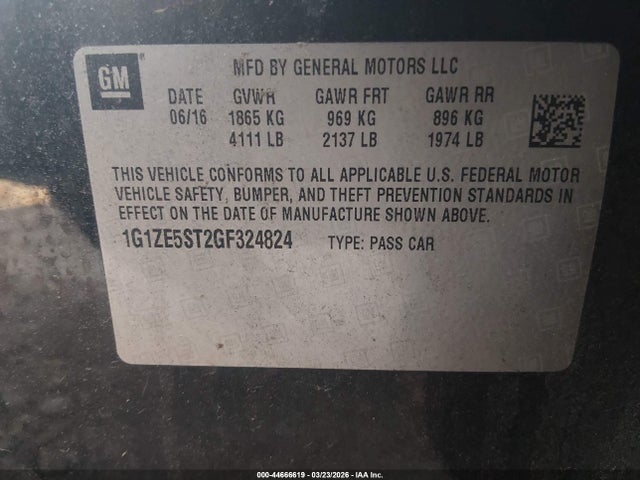 Продаж на аукціоні авто 2016 Chevrolet Malibu 1lt, vin: 1G1ZE5ST2GF324824, номер лоту: 44666619