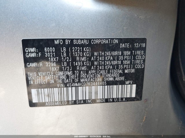 2019 SUBARU ASCENT 4S4WMACD7K3446405 Photo 8