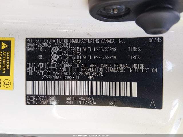 Продажа на аукционе авто 2015 Lexus Rx 350, vin: 2T2ZK1BA7FC195800, номер лота: 44666665