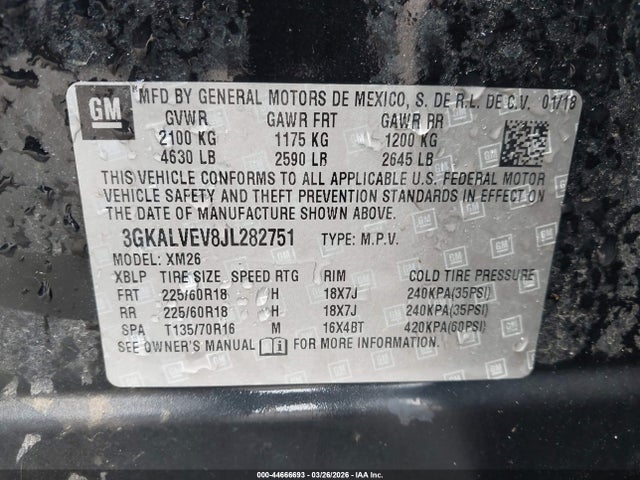2018 Gmc Terrain Slt მანქანა იყიდება აუქციონზე, vin: 3GKALVEV8JL282751, აუქციონის ნომერი: 44666693