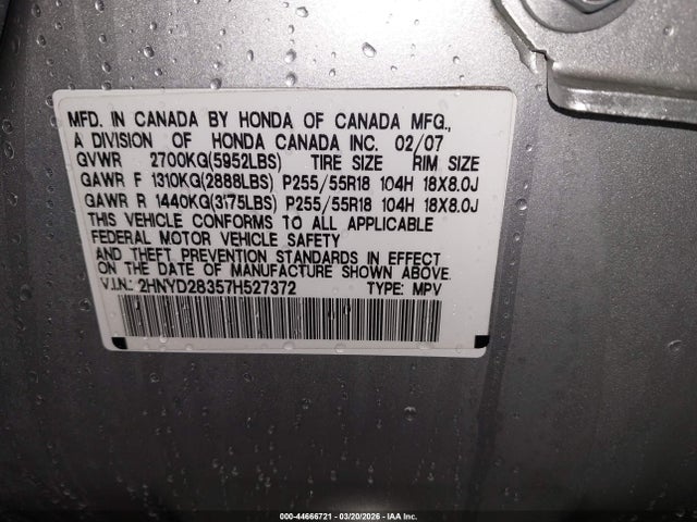 Продаж на аукціоні авто 2007 Acura Mdx Technology Package, vin: 2HNYD28357H527372, номер лоту: 44666721