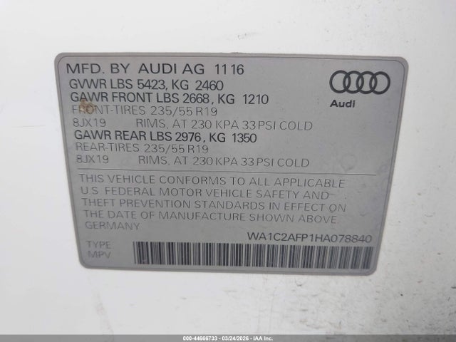 Aukcja sprzedaży 2017 Audi Q5 2.0t Premium, vin: WA1C2AFP1HA078840, numer aukcji: 44666733