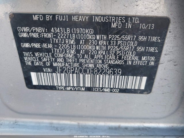 44666764 :رقم المزاد ، JF2GPACCXE8229639 vin ، 2014 Subaru Xv Crosstrek 2.0i Premium مزاد بيع