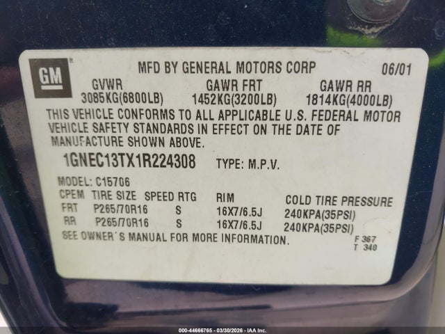 2001 CHEVROLET TAHOE 1GNEC13TX1R224308 Photo 8
