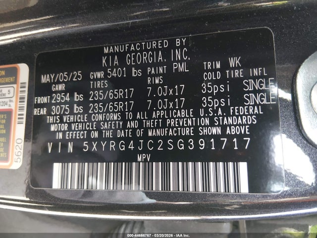 Aukcja sprzedaży 2025 Kia Sorento Lx, vin: 5XYRG4JC2SG391717, numer aukcji: 44666767
