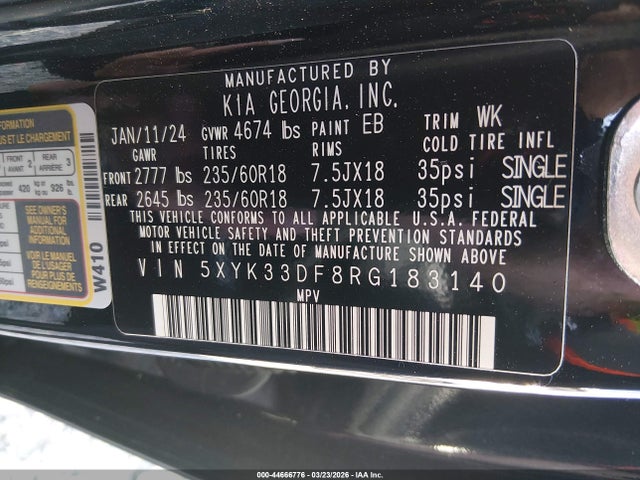 44666776 :رقم المزاد ، 5XYK33DF8RG183140 vin ، 2024 Kia Sportage Ex مزاد بيع
