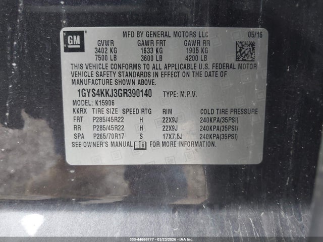 Aukcja sprzedaży 2016 Cadillac Escalade Esv Platinum, vin: 1GYS4KKJ3GR390140, numer aukcji: 44666777