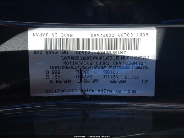 Продажа на аукционе авто 2019 Mazda Mazda3 Premium Package, vin: JM1BPBEM0K1123600, номер лота: 44666817