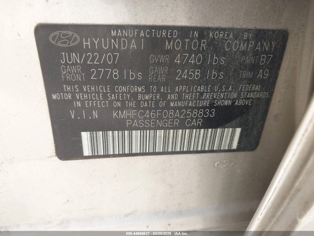 2008 HYUNDAI AZERA KMHFC46F08A258833 Photo 8
