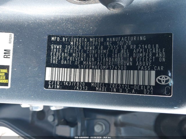 Toyota COROLLA LE 2021 5YFEPMAE0MP174200 Image 9