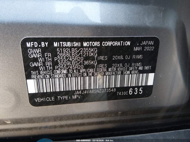 Продаж на аукціоні авто 2022 Mitsubishi Outlander Sel Special Edition S-awc, vin: JA4J4VA85NZ073548, номер лоту: 44666865