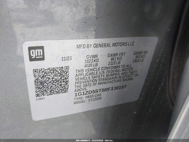 Aukcja sprzedaży 2024 Chevrolet Malibu Fwd 1lt, vin: 1G1ZD5ST5RF138183, numer aukcji: 44666872
