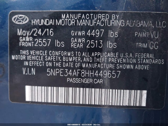 5NPE34AF8HH449657 Hyundai Sonata Sport