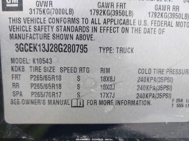 2008 CHEVROLET SILVERADO 1500 3GCEK13J28G280795 Photo 8