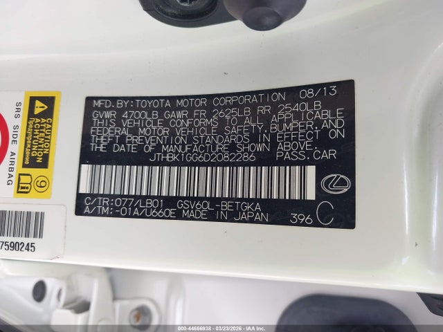 Aukcja sprzedaży 2013 Lexus Es 350, vin: JTHBK1GG6D2082286, numer aukcji: 44666938