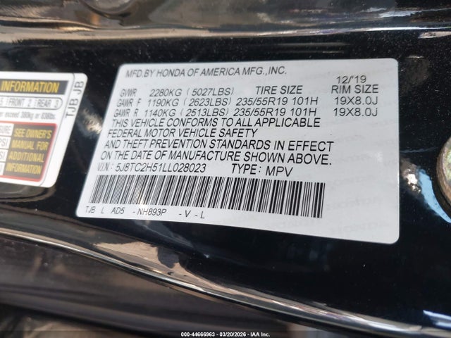 Продаж на аукціоні авто 2020 Acura Rdx Technology Package, vin: 5J8TC2H51LL028023, номер лоту: 44666963