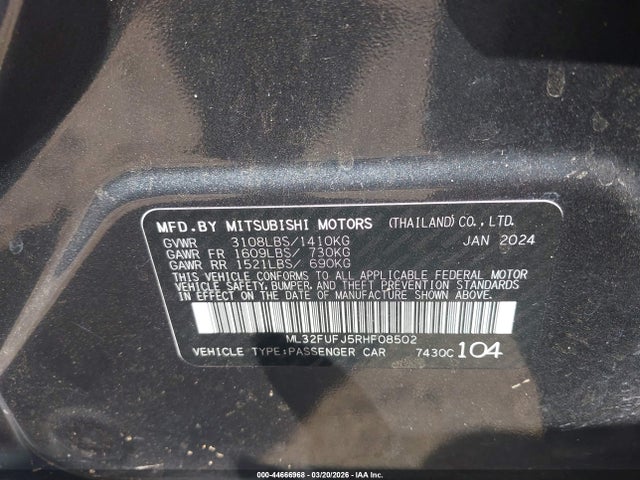 Продажа на аукционе авто 2024 Mitsubishi Mirage G4 Es, vin: ML32FUFJ5RHF08502, номер лота: 44666968
