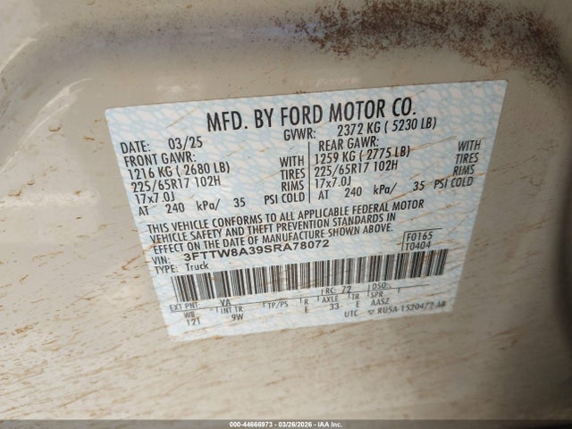 3FTTW8A39SRA78072 Ford Maverick Xl