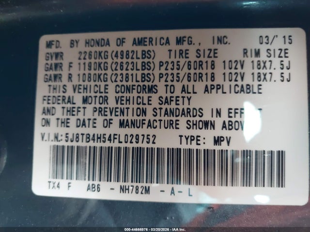 5J8TB4H54FL029752 Acura RDX