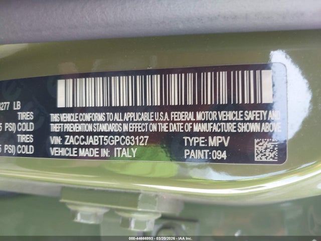 44666993 :رقم المزاد ، ZACCJABT5GPC63127 vin ، 2016 Jeep Renegade 75th Anniversary مزاد بيع