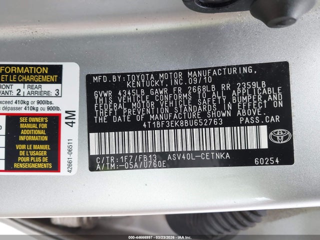 Продажа на аукционе авто 2011 Toyota Camry, vin: 4T1BF3EK8BU652763, номер лота: 44666997