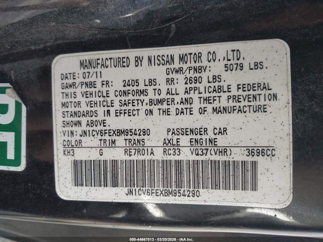 Продажа на аукционе авто 2011 Infiniti G37, vin: JN1CV6FEXBM954290, номер лота: 44667013